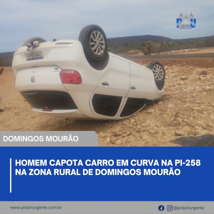 Homem capota carro em curva na PI-258 na zona rural de Domingos Mourão