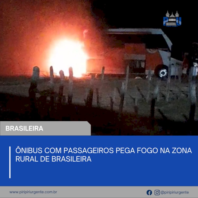 Ônibus com passageiros pega fogo na zona rural de Brasileira